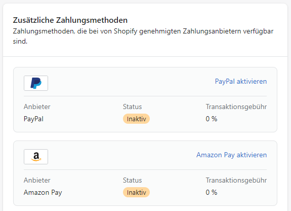 Shopify Zahlungsmethoden